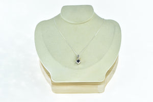 14K Princess Sapphire Diamond Squared Pendant White Gold
