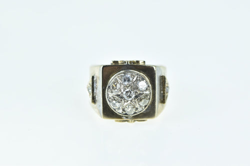 10K 0.50 Ctw Victorian OMC Diamond Squared Ring Yellow Gold