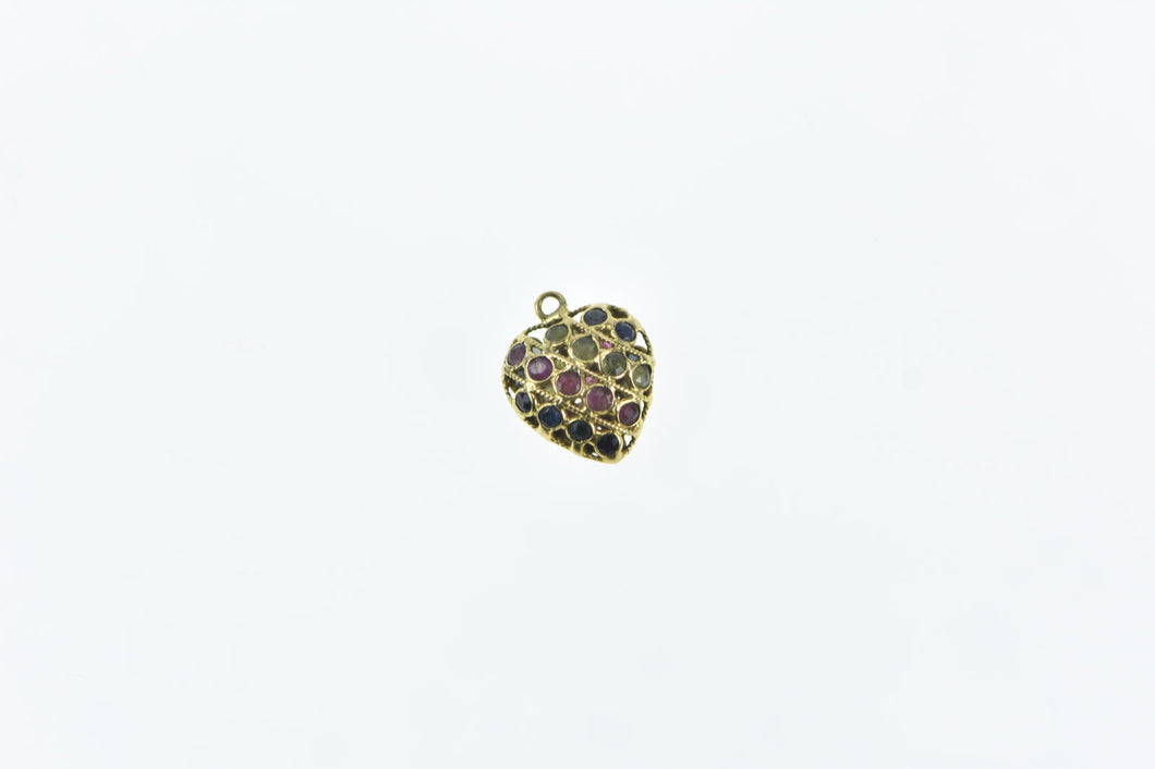 21K Pave Sapphire Ruby Peridot Heart Charm/Pendant Yellow Gold