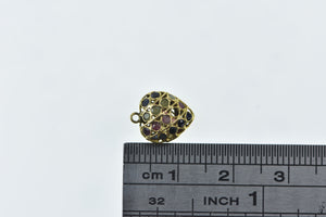 21K Pave Sapphire Ruby Peridot Heart Charm/Pendant Yellow Gold