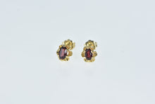 Load image into Gallery viewer, 14K Oval Garnet Ornate Vintage Solitaire Stud Earrings Yellow Gold
