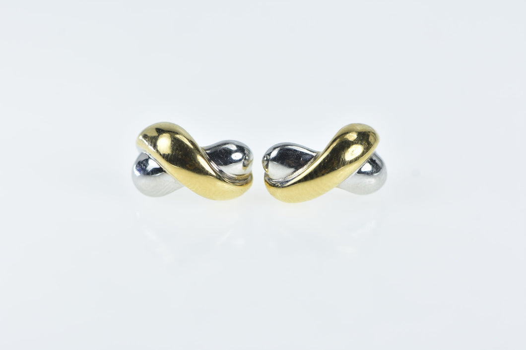 14K Puffy Twist X Criss Cross Semi Hoop Earrings Yellow Gold