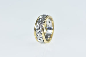 14K NOS Two Tone Ornate Floral Band Ring Yellow Gold