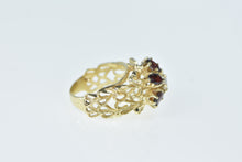 Load image into Gallery viewer, 14K Opal Garnet Halo Cocktail Heart Filigree Ring Yellow Gold