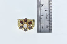 Load image into Gallery viewer, 14K Opal Garnet Halo Cocktail Heart Filigree Ring Yellow Gold