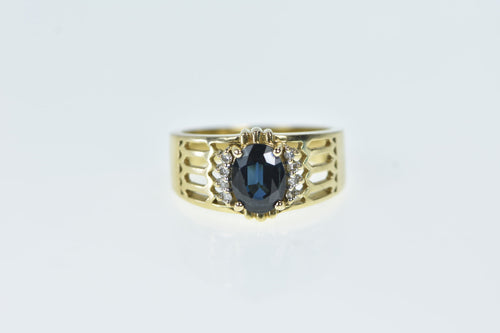 14K Sapphire Diamond Statement Vintage Ring Yellow Gold