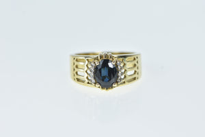 14K Sapphire Diamond Statement Vintage Ring Yellow Gold
