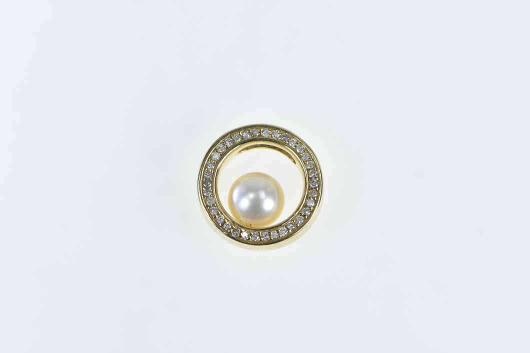 14K 0.25 Ctw Diamond Pearl Circle Round Pendant Yellow Gold