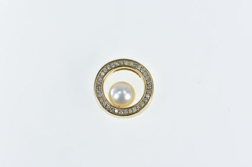 14K 0.25 Ctw Diamond Pearl Circle Round Pendant Yellow Gold