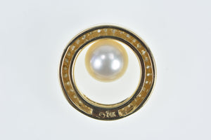 14K 0.25 Ctw Diamond Pearl Circle Round Pendant Yellow Gold