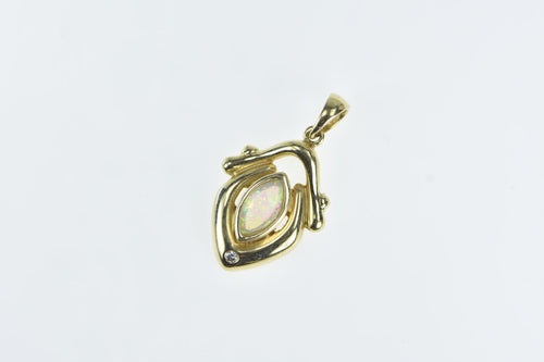 14K Vintage Marquise Diamond Syn. Opal Pendant Yellow Gold