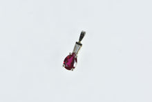 Load image into Gallery viewer, 14K Pear Syn. Ruby Baguette Diamond Classic Pendant White Gold