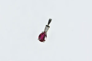 14K Pear Syn. Ruby Baguette Diamond Classic Pendant White Gold