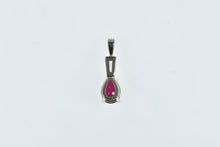 Load image into Gallery viewer, 14K Pear Syn. Ruby Baguette Diamond Classic Pendant White Gold