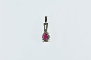 14K Pear Syn. Ruby Baguette Diamond Classic Pendant White Gold