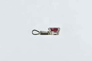 14K Pear Syn. Ruby Baguette Diamond Classic Pendant White Gold