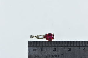 14K Pear Syn. Ruby Baguette Diamond Classic Pendant White Gold