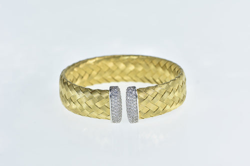 Sterling Silver Pave CZ Encrusted Woven Braid Cuff Bracelet 6.75