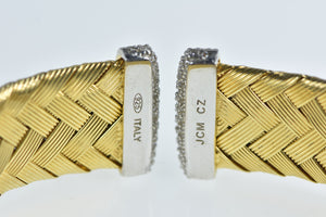 Sterling Silver Pave CZ Encrusted Woven Braid Cuff Bracelet 6.75"