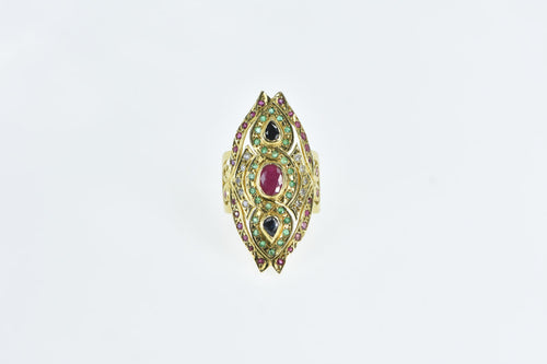 18K 3.39 Ctw Ruby Sapphire Emerald Encrusted Ring Yellow Gold