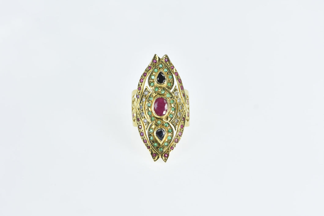 18K 3.39 Ctw Ruby Sapphire Emerald Encrusted Ring Yellow Gold