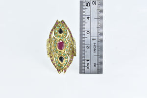 18K 3.39 Ctw Ruby Sapphire Emerald Encrusted Ring Yellow Gold