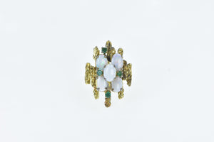 14K Opal Emerald Layered Cluster Cocktail Ring Yellow Gold