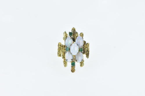 14K Opal Emerald Layered Cluster Cocktail Ring Yellow Gold