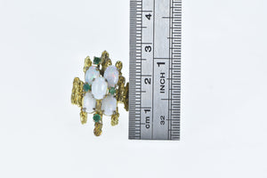 14K Opal Emerald Layered Cluster Cocktail Ring Yellow Gold