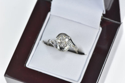 14K 0.21 Ct Round Diamond Cluster Bypass Ring White Gold