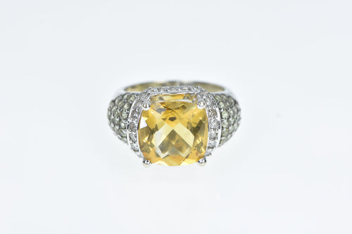 14K Cushion Citrine Diamond Peridot Cocktail Ring White Gold