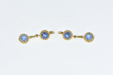 Load image into Gallery viewer, 18K 1940&#39;s Syn. Sapphire Ornate Dangle Earrings Yellow Gold