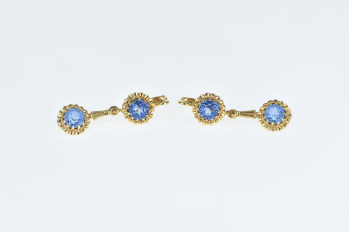 18K 1940's Syn. Sapphire Ornate Dangle Earrings Yellow Gold