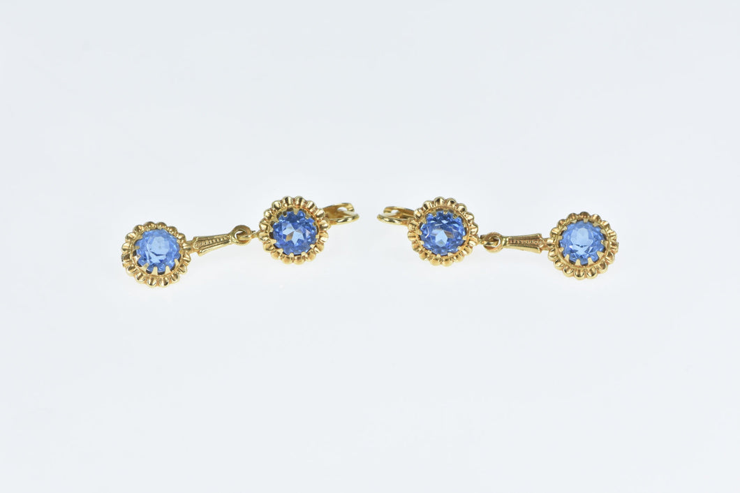 18K 1940's Syn. Sapphire Ornate Dangle Earrings Yellow Gold