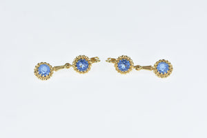 18K 1940's Syn. Sapphire Ornate Dangle Earrings Yellow Gold