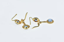 Load image into Gallery viewer, 18K 1940&#39;s Syn. Sapphire Ornate Dangle Earrings Yellow Gold