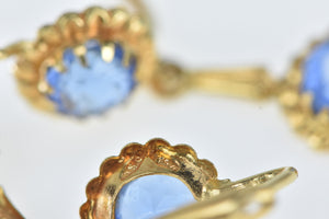 18K 1940's Syn. Sapphire Ornate Dangle Earrings Yellow Gold