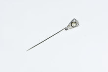 Load image into Gallery viewer, 18K 4.4mm Art Deco Pearl Ornate Statement Stick Pin White Gold