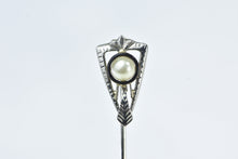 Load image into Gallery viewer, 18K 4.4mm Art Deco Pearl Ornate Statement Stick Pin White Gold