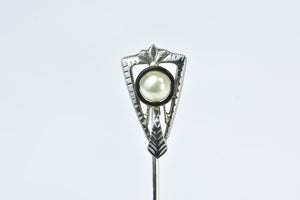 18K 4.4mm Art Deco Pearl Ornate Statement Stick Pin White Gold