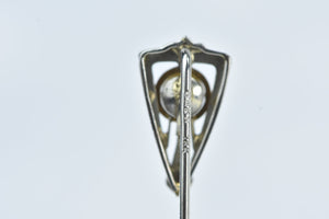 18K 4.4mm Art Deco Pearl Ornate Statement Stick Pin White Gold