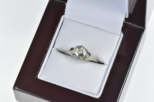 18K Art Deco Diamond Filigree Engagement Ring White Gold
