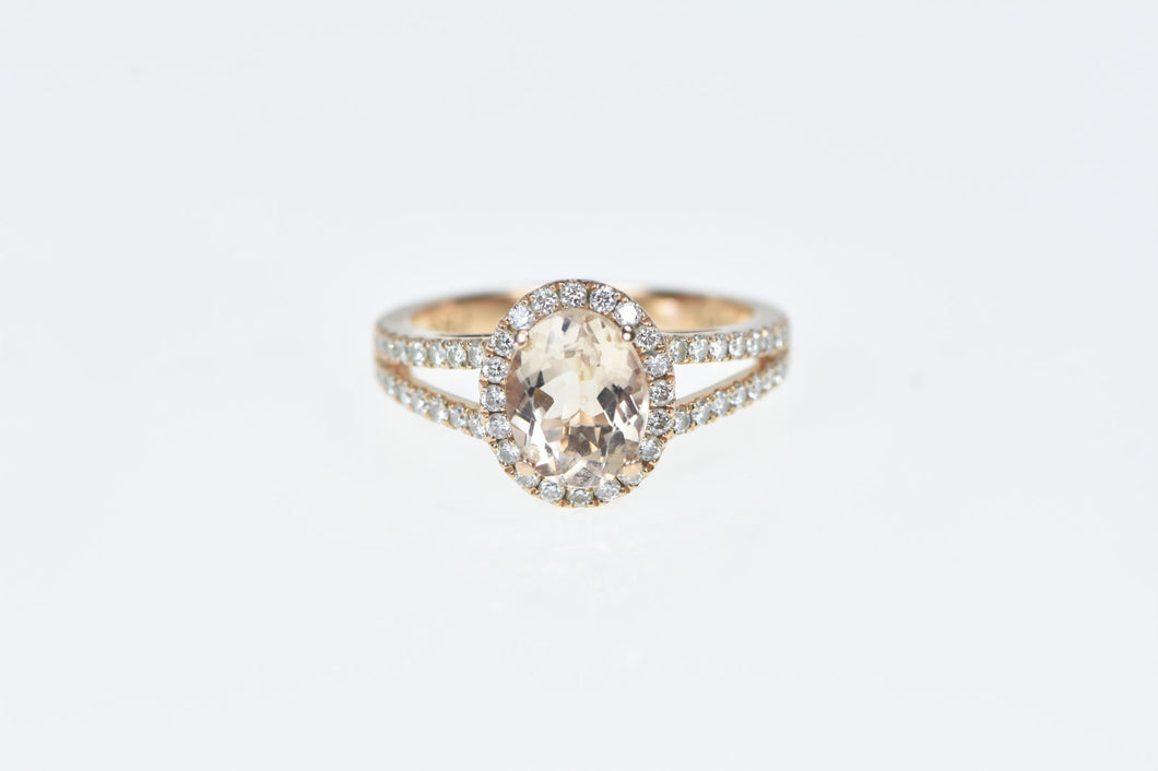 14K 2.25 Ctw Morganite Diamond Engagement Ring Rose Gold