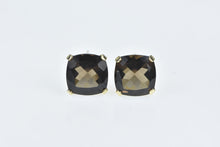 Load image into Gallery viewer, 14K Cushion Smoky Quartz Solitaire Stud Earrings Yellow Gold