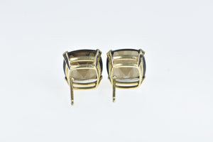 14K Cushion Smoky Quartz Solitaire Stud Earrings Yellow Gold