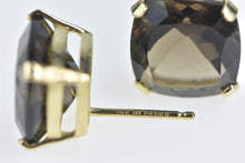 Load image into Gallery viewer, 14K Cushion Smoky Quartz Solitaire Stud Earrings Yellow Gold