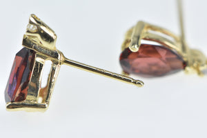 14K Pear Garnet Diamond Accent Vintage Stud Earrings Yellow Gold