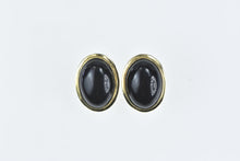 Load image into Gallery viewer, 14K Black Onyx Cabochon Vintage French Clip Earrings Yellow Gold