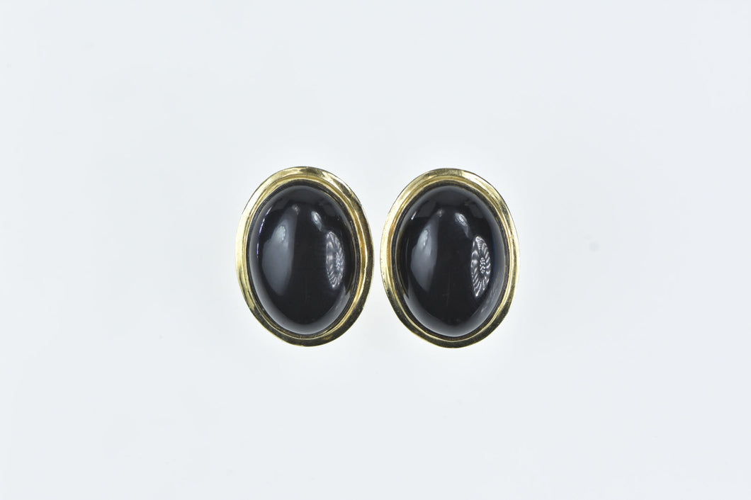 14K Black Onyx Cabochon Vintage French Clip Earrings Yellow Gold