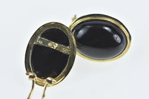 14K Black Onyx Cabochon Vintage French Clip Earrings Yellow Gold